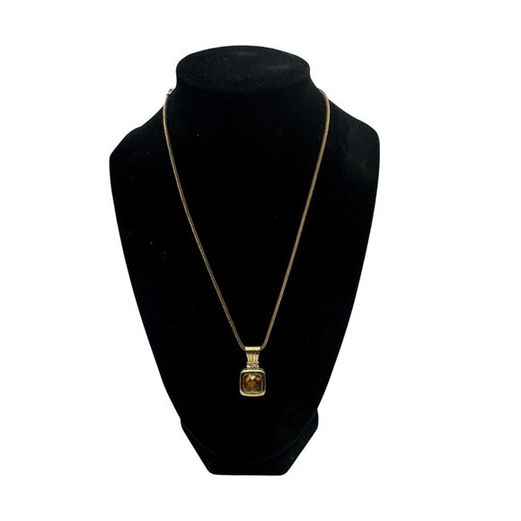 Yellow Citrine Cushion Cut Faceted Pendant Necklace Gold tone Snake Chain - Picture 2 of 7
